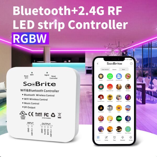Multi function controller with WiFi, and Bluetooth music control for permanent christmas led pixel lights