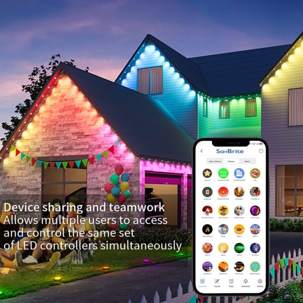 Multi function controller with WiFi, and Bluetooth music control for permanent christmas led pixel lights