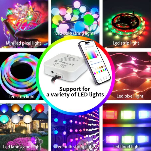 Multi function controller with WiFi, and Bluetooth music control for permanent christmas led pixel lights