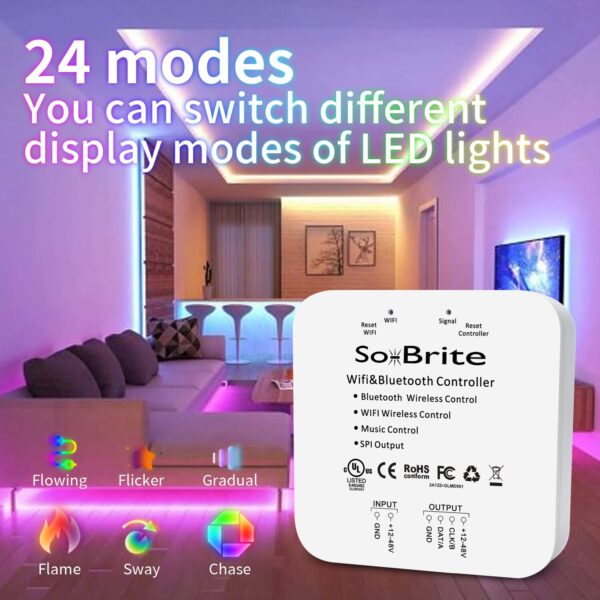 Multi function controller with WiFi, and Bluetooth music control for permanent christmas led pixel lights