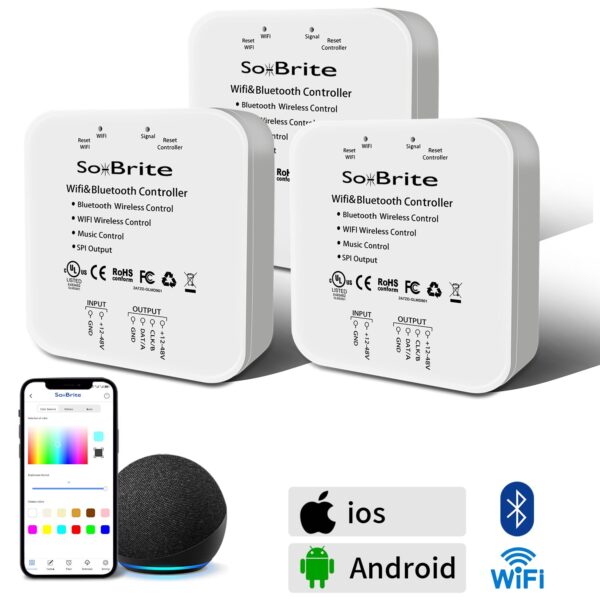 Multi function controller with WiFi, and Bluetooth music control for permanent christmas led pixel lights